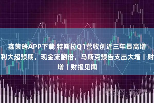 鑫策略APP下载 特斯拉Q1营收创近三年最高增速，盈利大超预期，现金流翻倍，马斯克预告支出大增丨财报见闻
